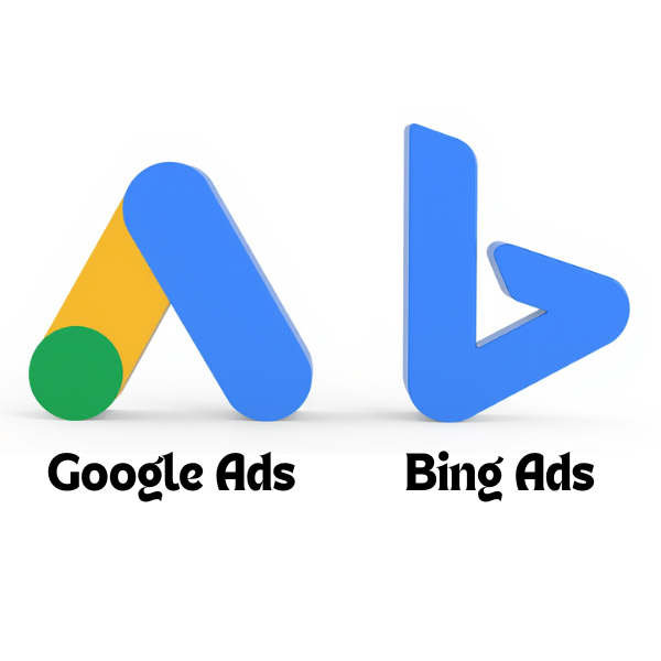 Google Ads and Bing Ads management services dashboard showing paid search campaigns, keyword targeting, ad performance analytics, and conversion tracking