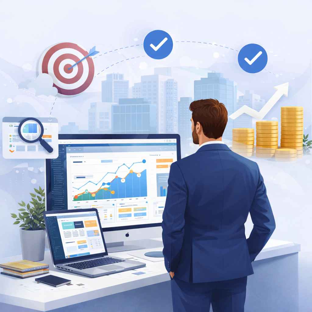 Web development and digital strategy driving business growth with analytics dashboard and performance metrics