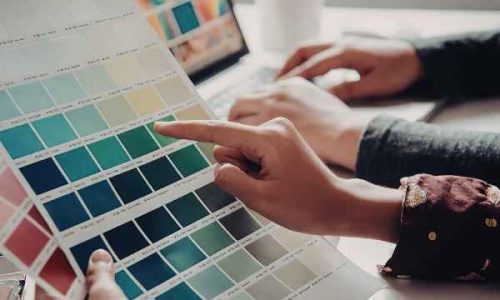 Color palette development concept showing brand color selection, swatches, and visual identity design process