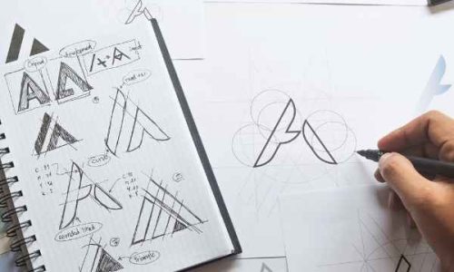 Typography selection concept showing brand font styles, text hierarchy, and visual identity design process